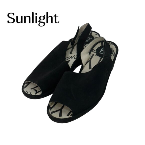 Fly London Womens Palp Black Nobuck Leather Peep-Toe Wedge Sandals SZ 40 - Picture 1 of 13